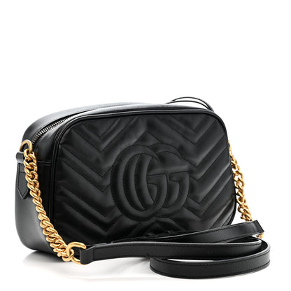 Gucci Calfskin Matelasse Small GG Marmont Chain Shoulder Bag Black 2 of 10