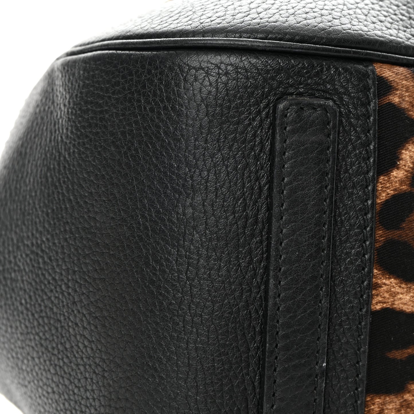 Calfskin Canvas Leopard Print Animalier Shoulder Bag Black
