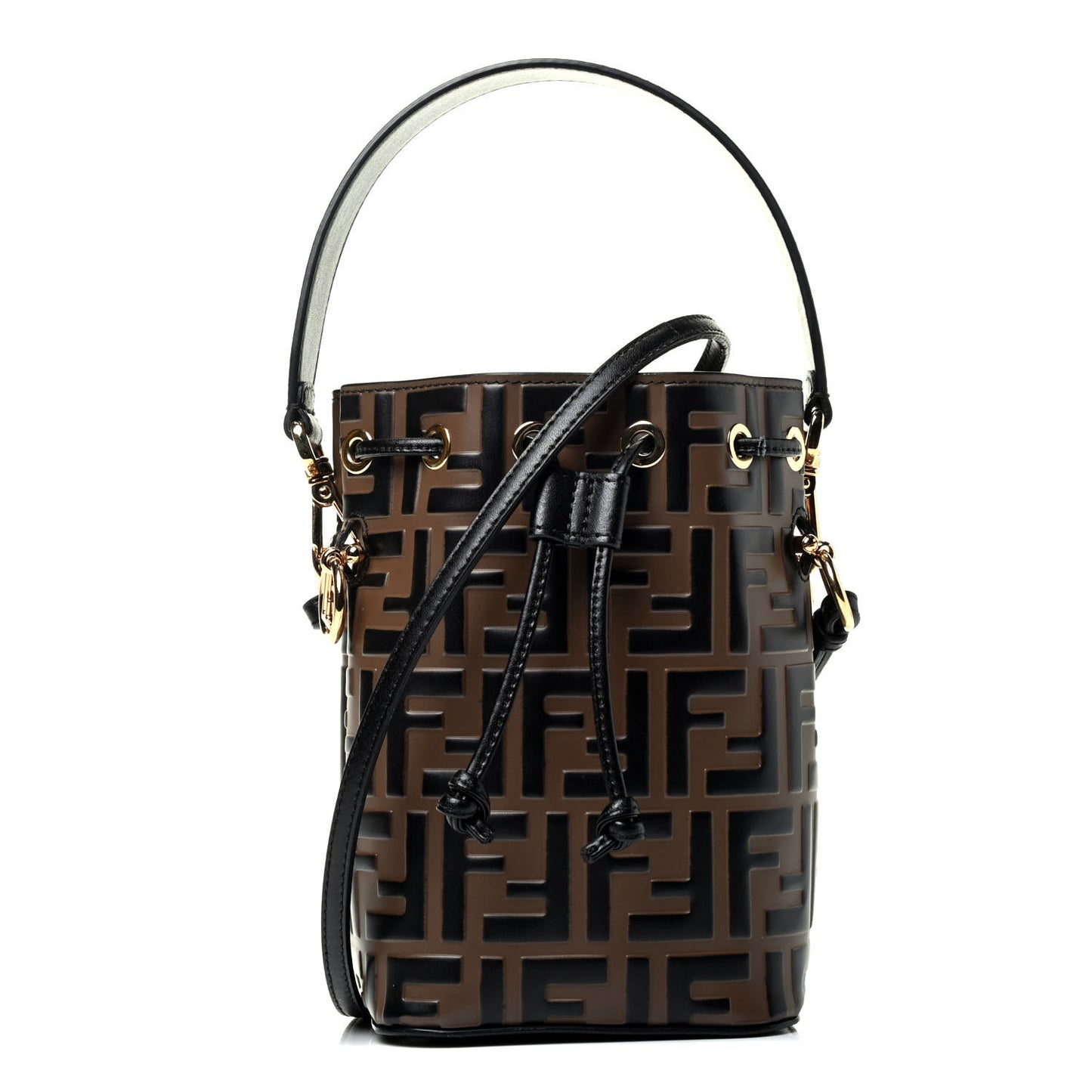 Vitello Liberty F is Fendi Bi-Color FF 1974 Embossed Mini Mon Tresor Bucket Bag Maya Black