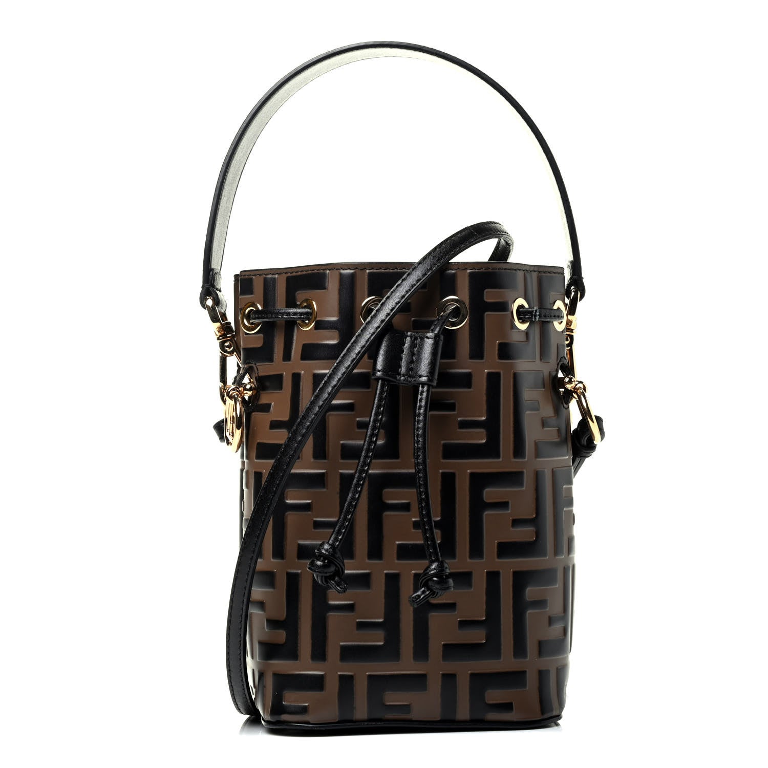 Fendi Vitello Liberty F is Fendi Bi-Color FF 1974 Embossed Mini Mon Tresor Bucket Bag Maya Black 2 of 16