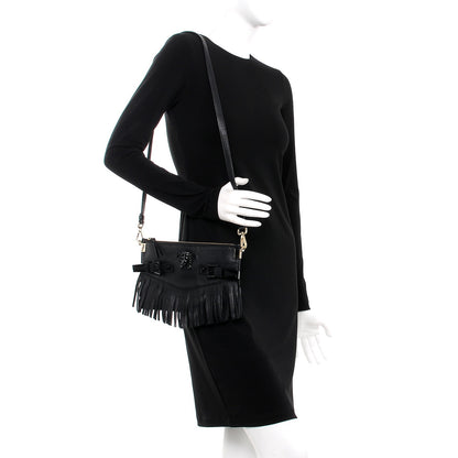 Versace Calfskin Palazzo Fringe Crossbody Bag Black 2 of 8