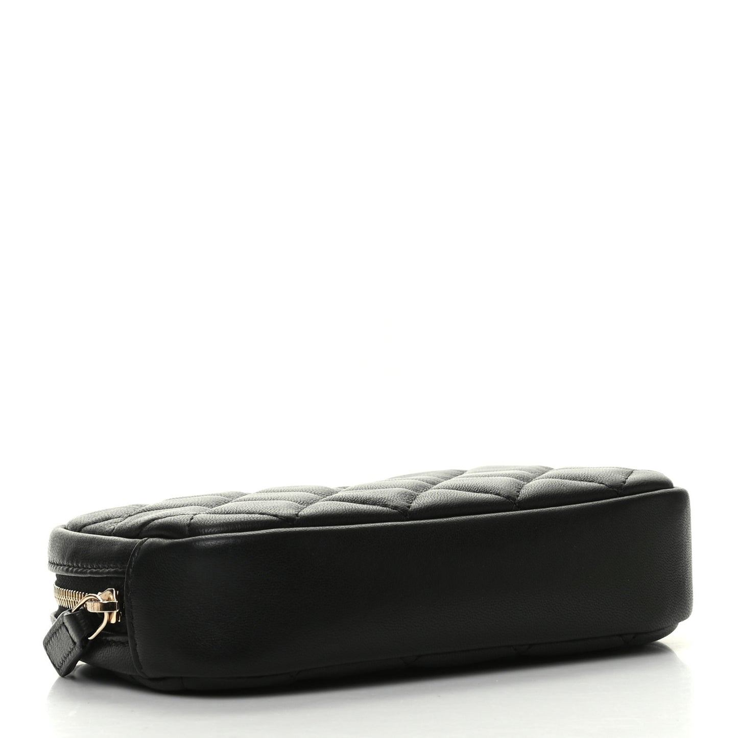 Lambskin Quilted Small Curvy Pouch Cosmetic Case Black