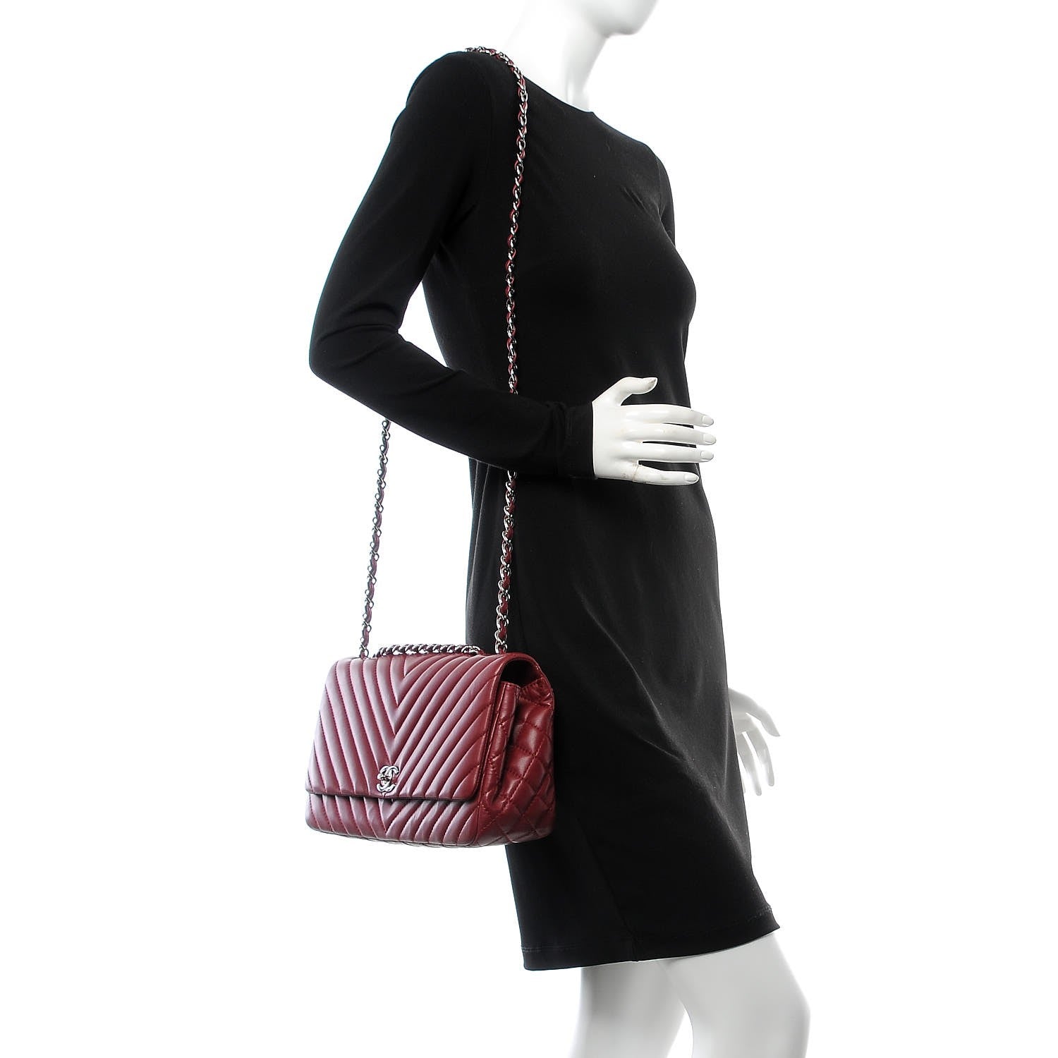 Chanel Lambskin Chevron Quilted Large Surpique Flap Dark Red 2 of 8