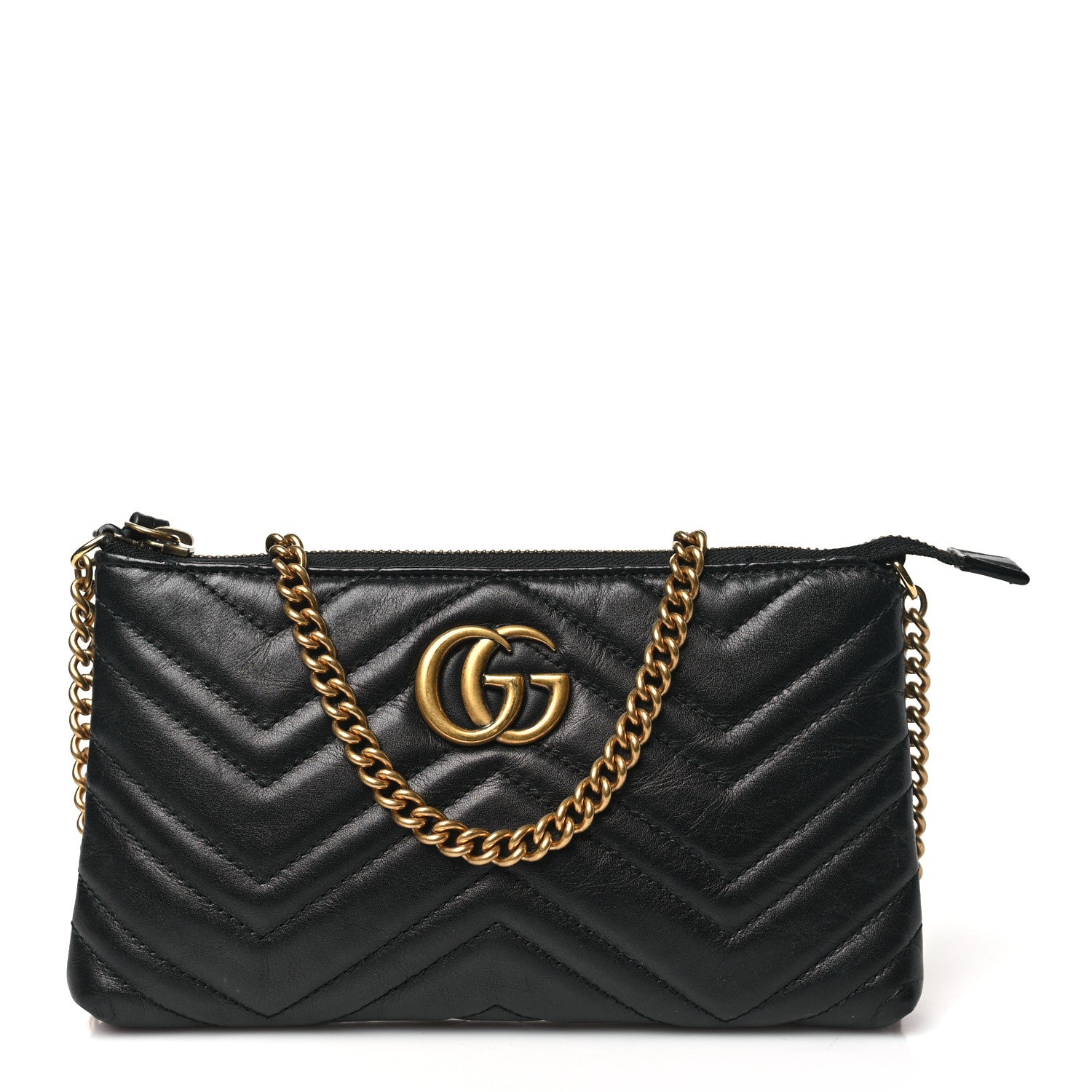 Gucci Calfskin Matelasse Mini GG Marmont Chain Bag Black 1 of 9