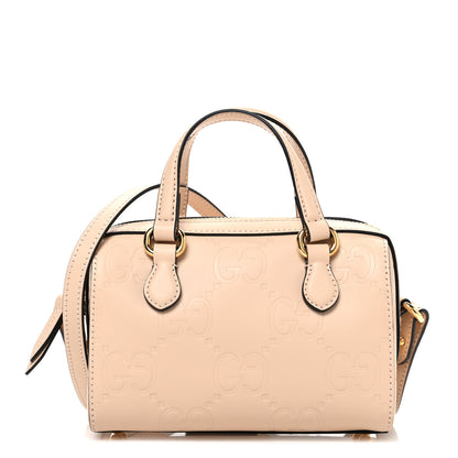 Gucci Gilbert Calfskin Jumbo GG Embossed Super Mini Top Handle Bowler Bag Beige 1 of 11