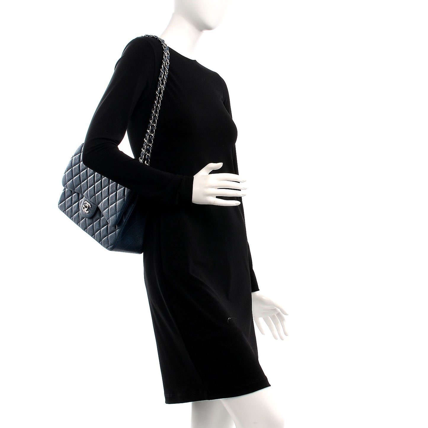 Caviar Quilted Jumbo Double Flap Blue