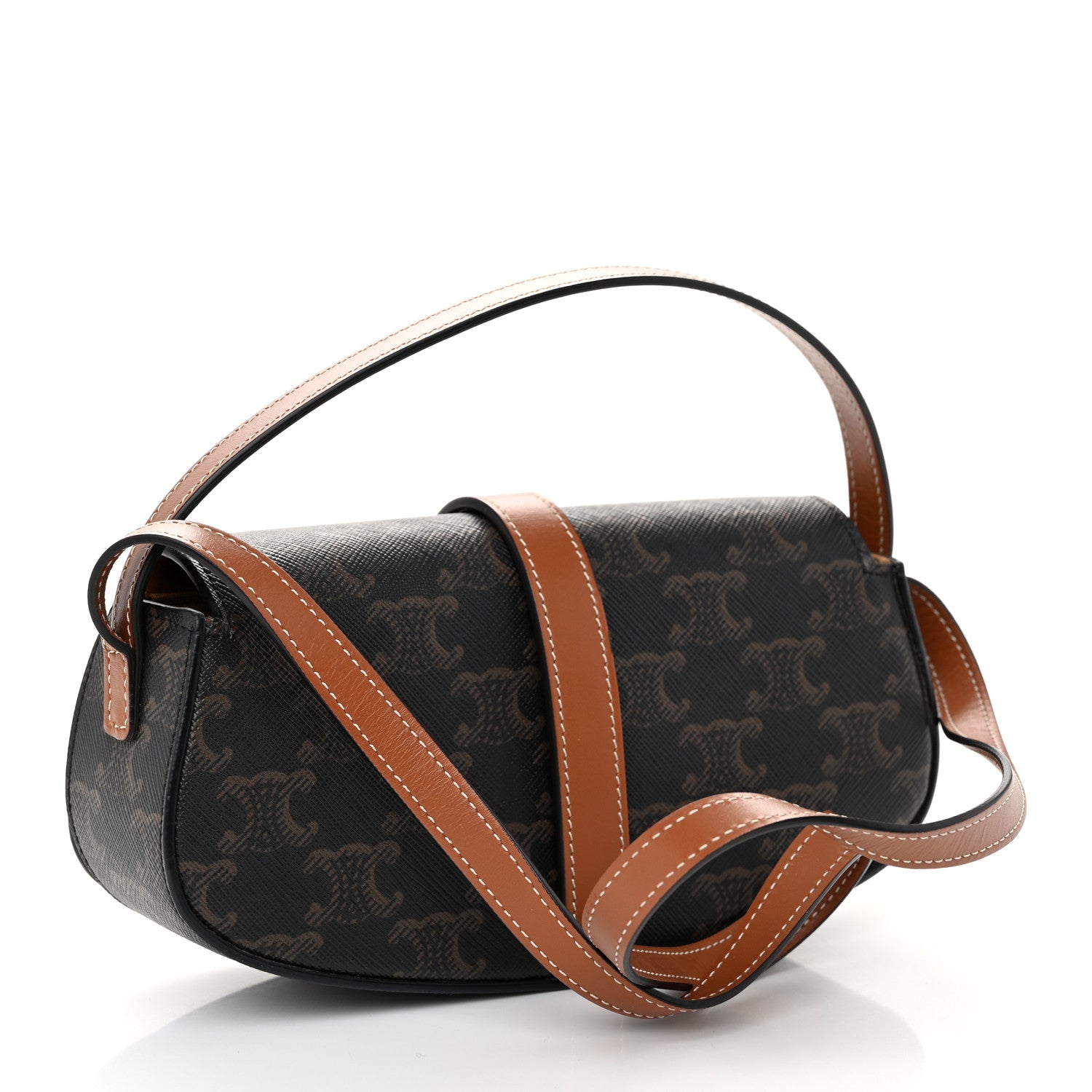Celine Triomphe Canvas Calfskin Tabou Clutch on Strap Tan 3 of 10