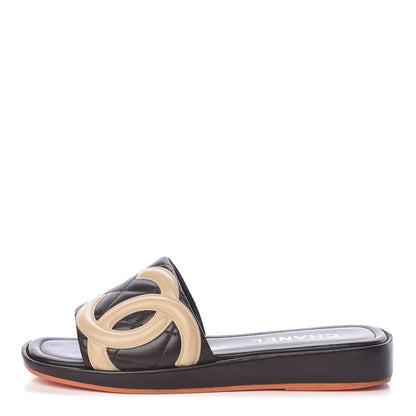 Chanel Calfskin Cambon CC Flat Slide Sandals 37 Dark Brown 1 of 12