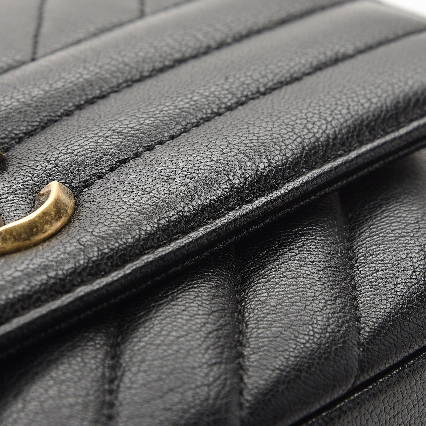 Shiny Goatskin Diagonal Quilted Small Flap Black