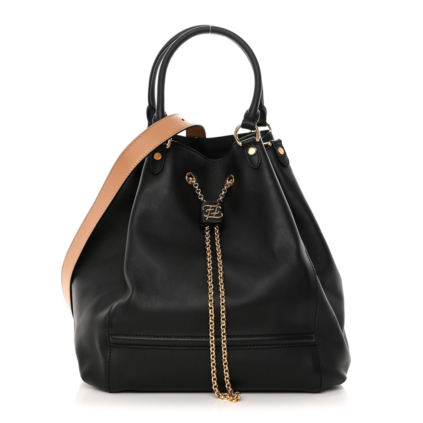 Vitello Grace King Karligraphy Chain Bucket Bag Black Bisquit
