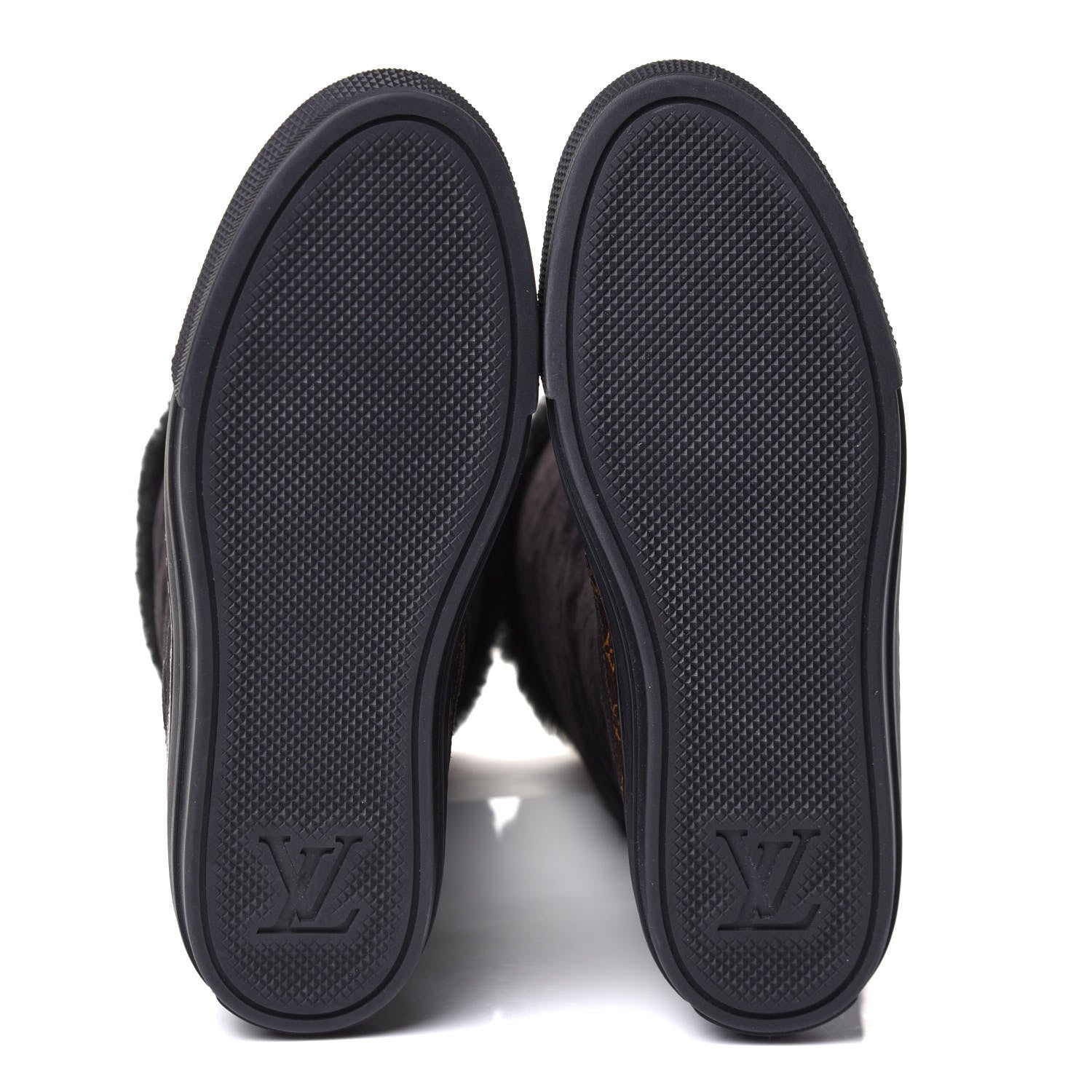 Louis Vuitton Suede Calfskin Monogram Embossed Snowball Flat Half Boots 35.5 Black 5 of 8