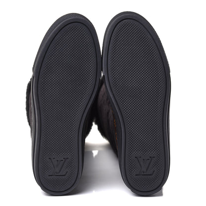 Louis Vuitton Suede Calfskin Monogram Embossed Snowball Flat Half Boots 35.5 Black 5 of 8