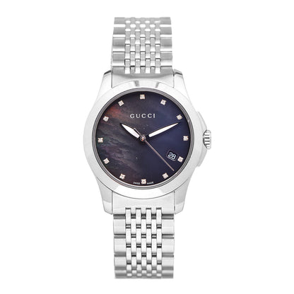 Gucci Stainless Steel Diamond Black Mother of Pearl 27mm G-Timeless Quartz Watch 1 of 7