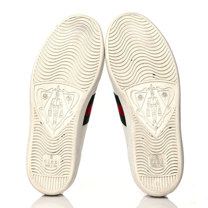 Gucci Calfskin Ayers Bee Embroidered Womens Ace Sneakers 35 White Green 6 of 19