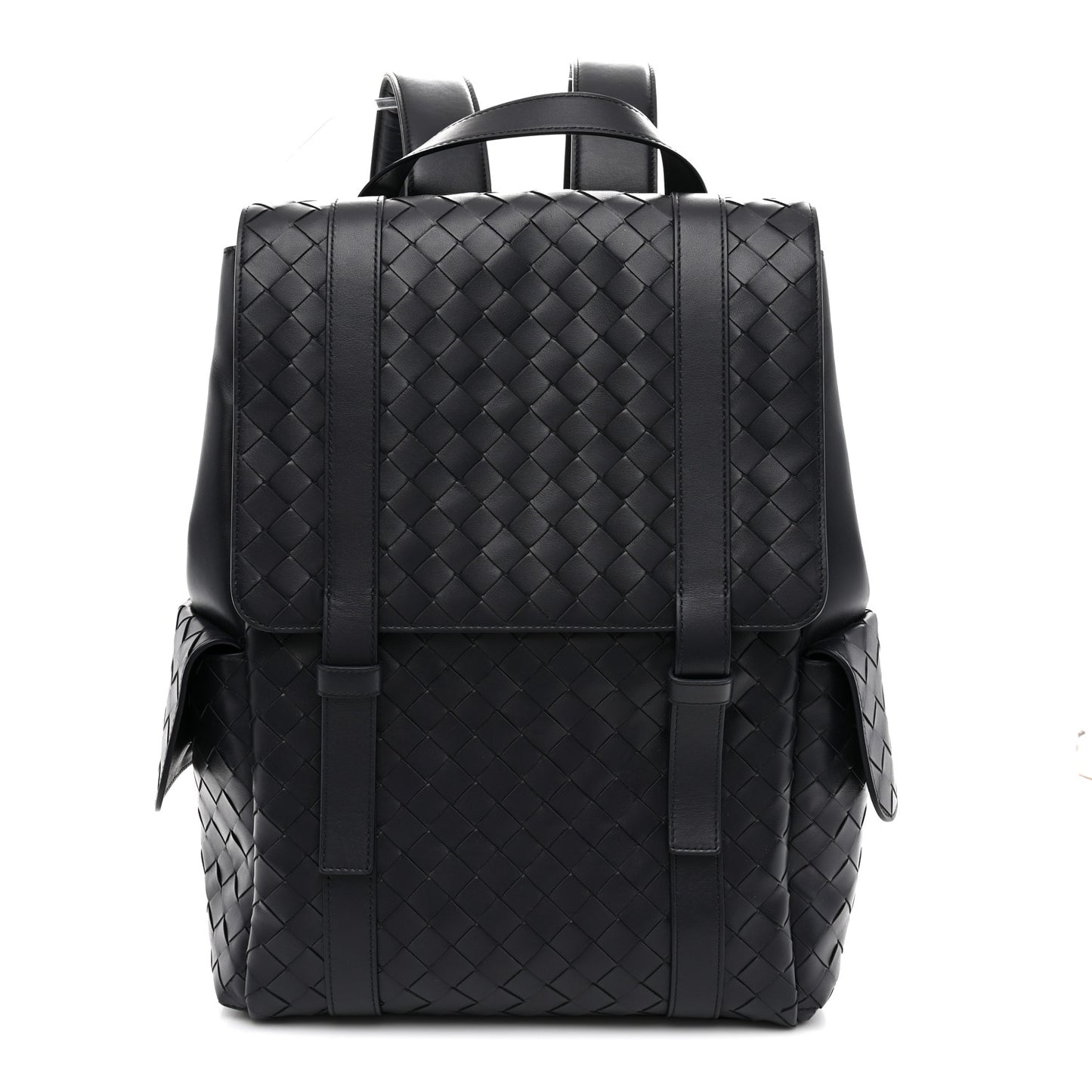 Canvas Calfskin Intrecciato Sassolungo Backpack Dark Blue