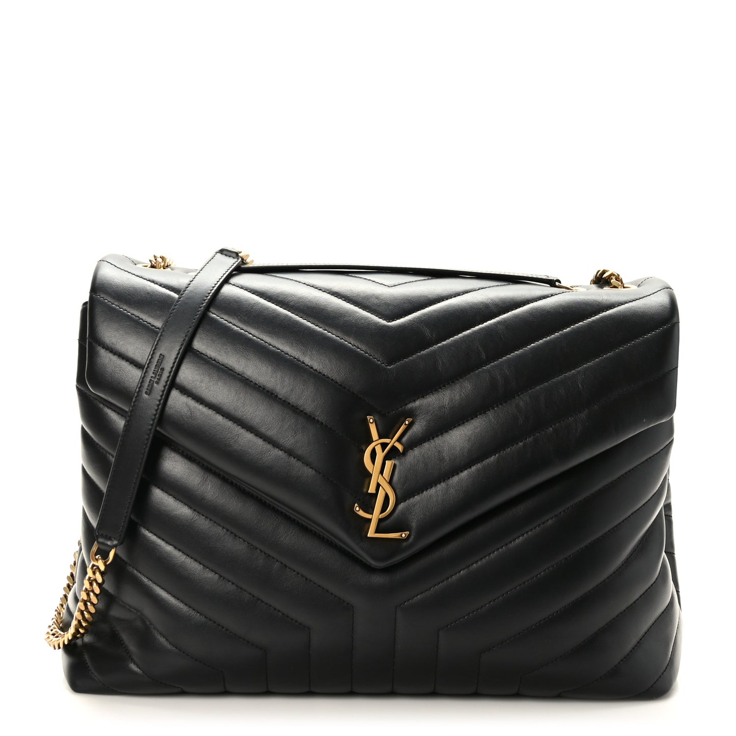 Calfskin Y Quilted Monogram Large Loulou Chain Satchel Black