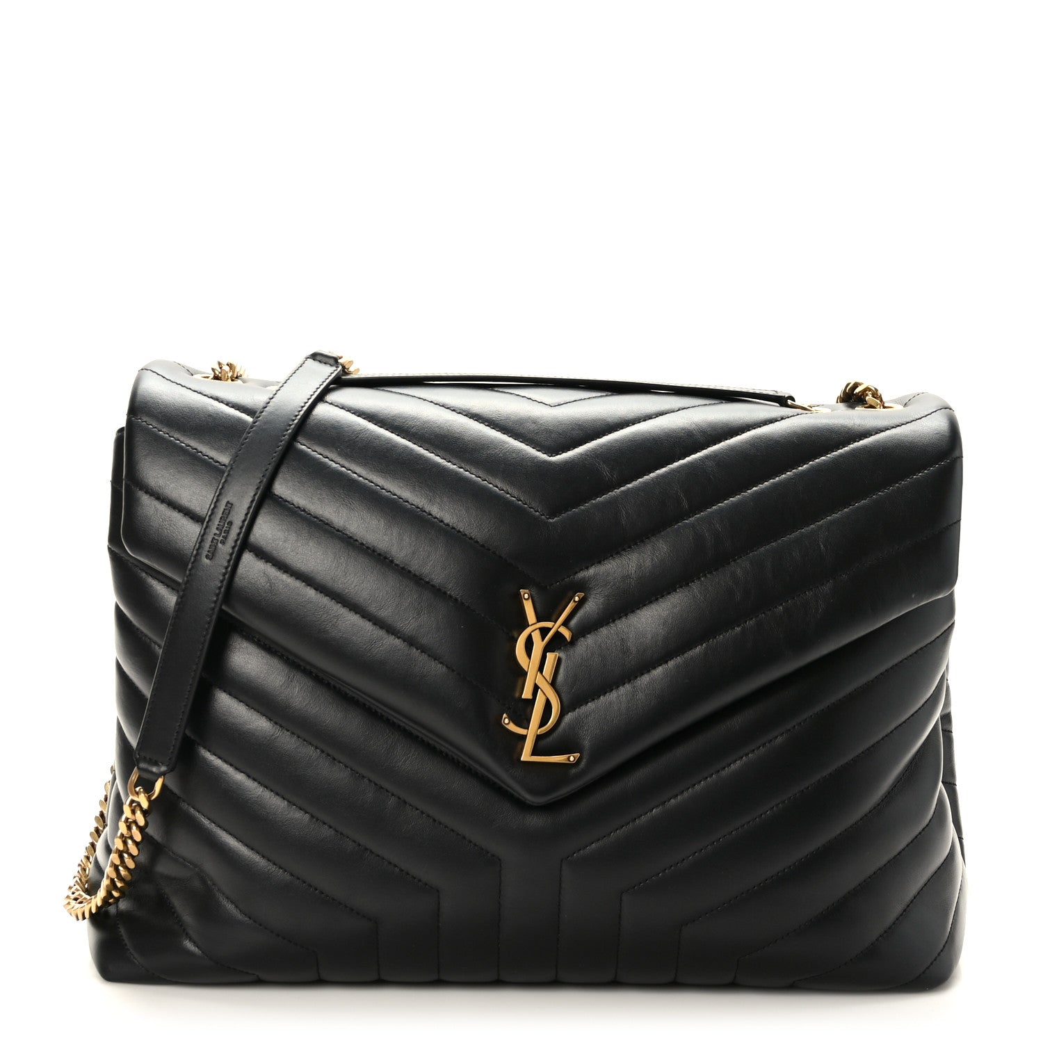 Saint Laurent Calfskin Y Quilted Monogram Large Loulou Chain Satchel Black 1 of 9