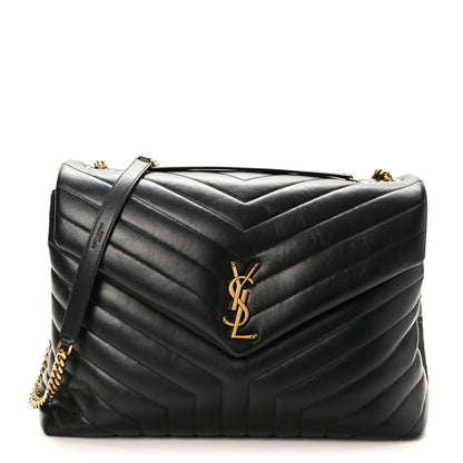 Saint Laurent Calfskin Y Quilted Monogram Large Loulou Chain Satchel Black 1 of 9