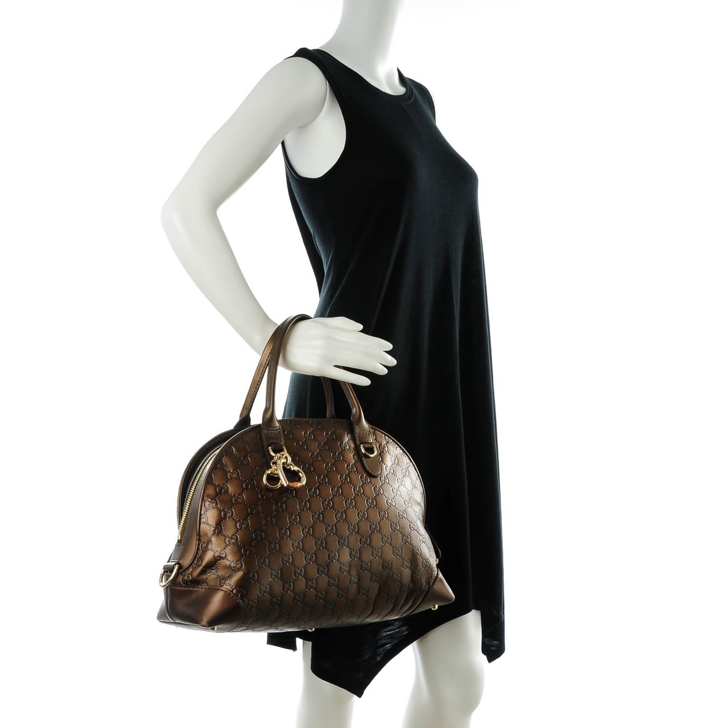 Metallic Guccissima Heart Bit Charm Dome Satchel Bronze