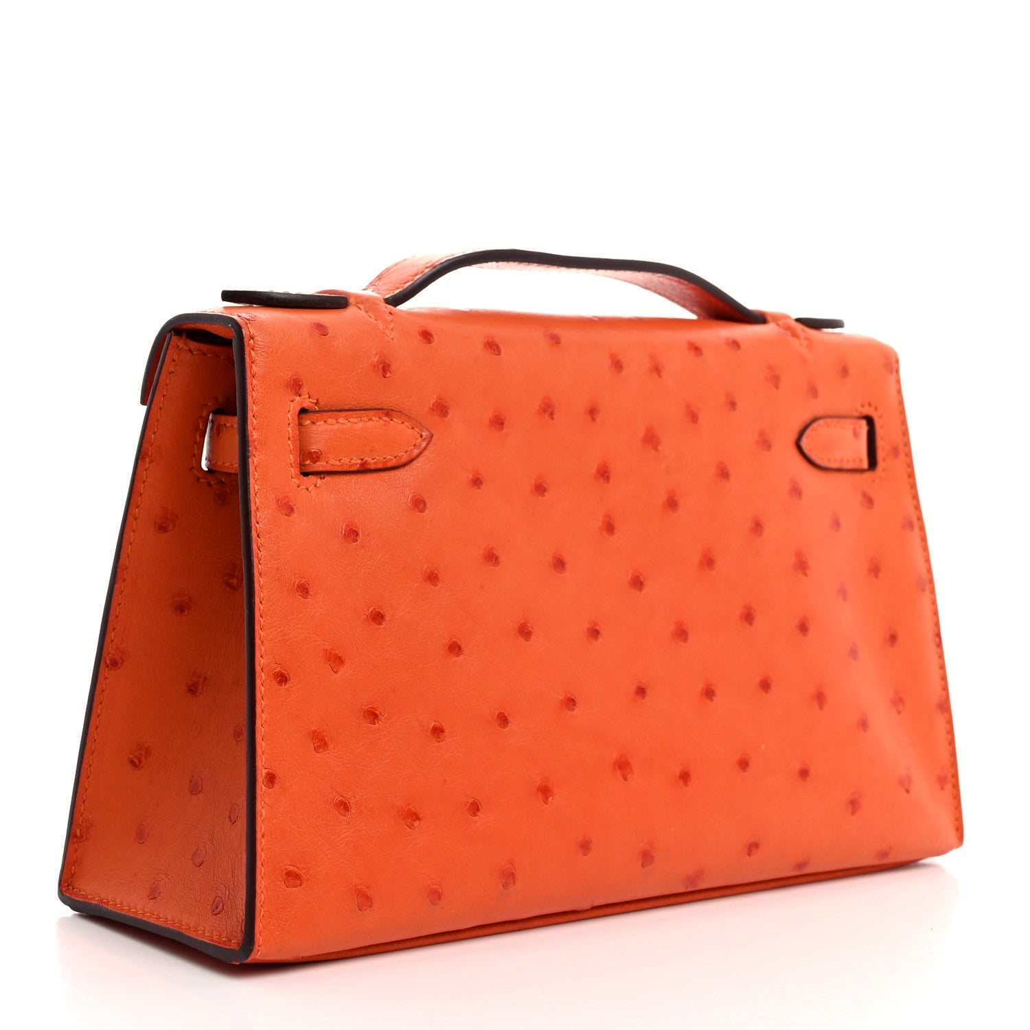 Hermes Ostrich Kelly Pochette Clutch Orange 3 of 11
