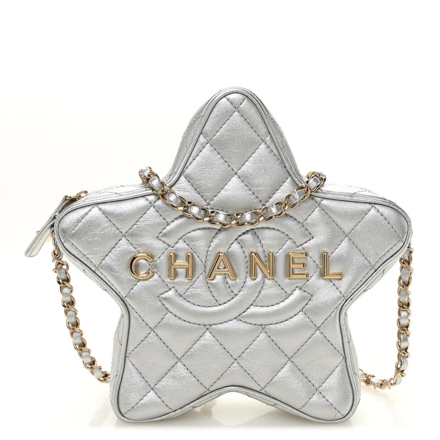 Metallic Lambskin Walk Of Fame Bag Silver