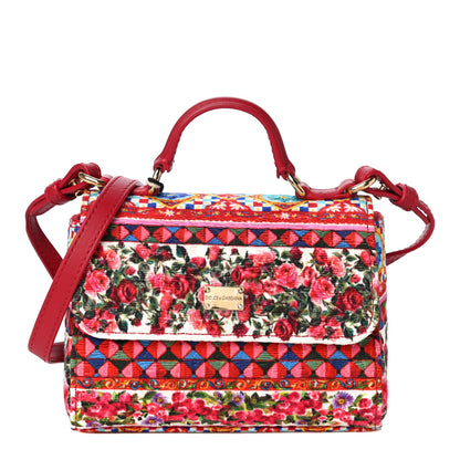 Dolce & Gabbana Woven Cotton Calfskin Floral Micro Sicily Satchel Red Multicolor 1 of 9