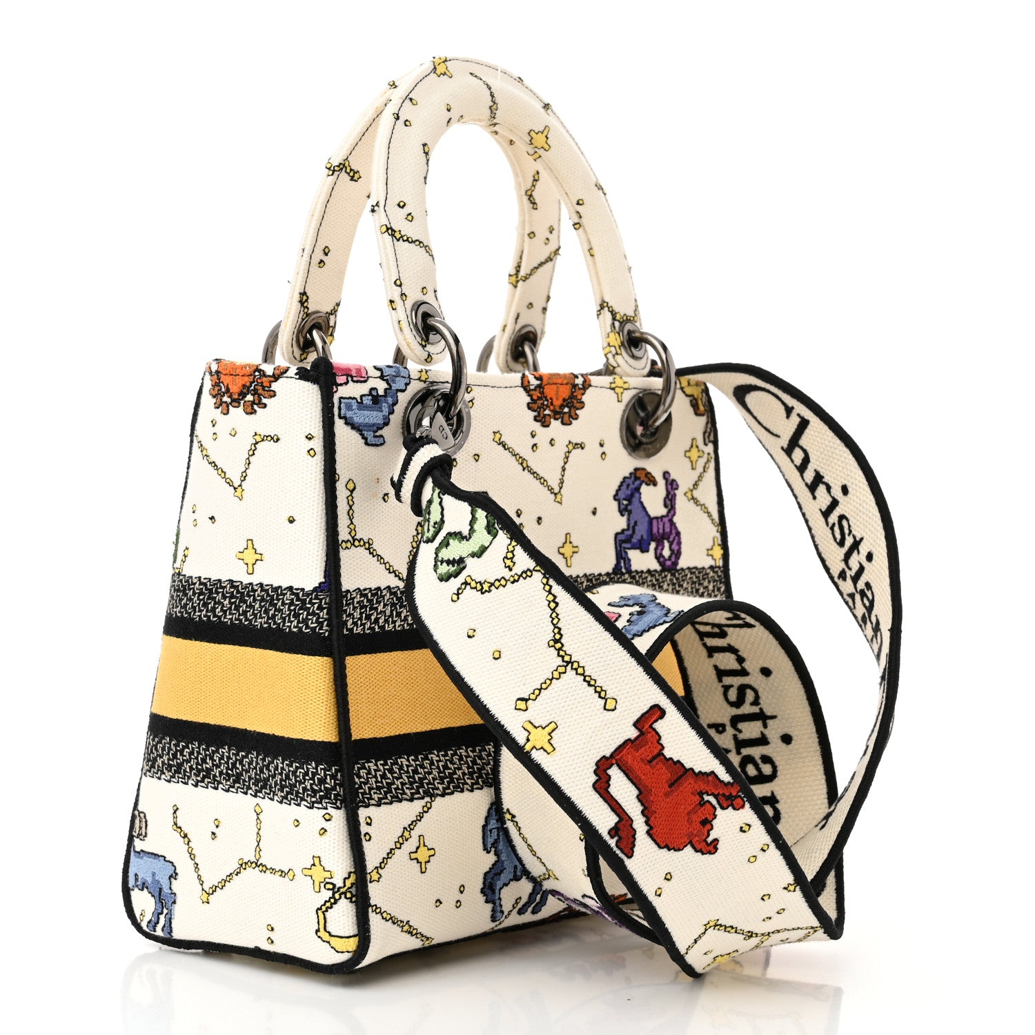 Christian Dior Canvas Pixel Zodiac Embroidered Medium Lady D-Lite Ecru Multicolor 3 of 10