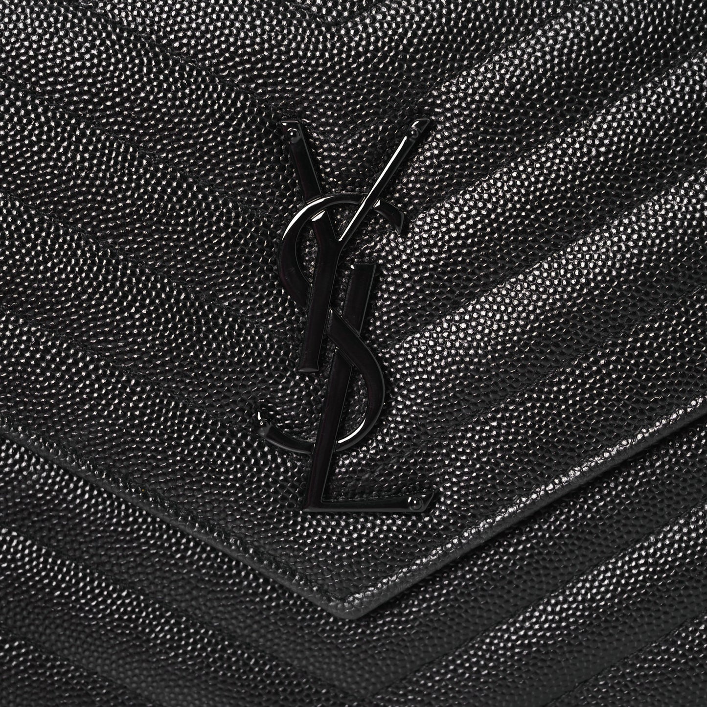 Grain De Poudre Matelasse Chevron Monogram Monochrome Envelope Chain Wallet Black