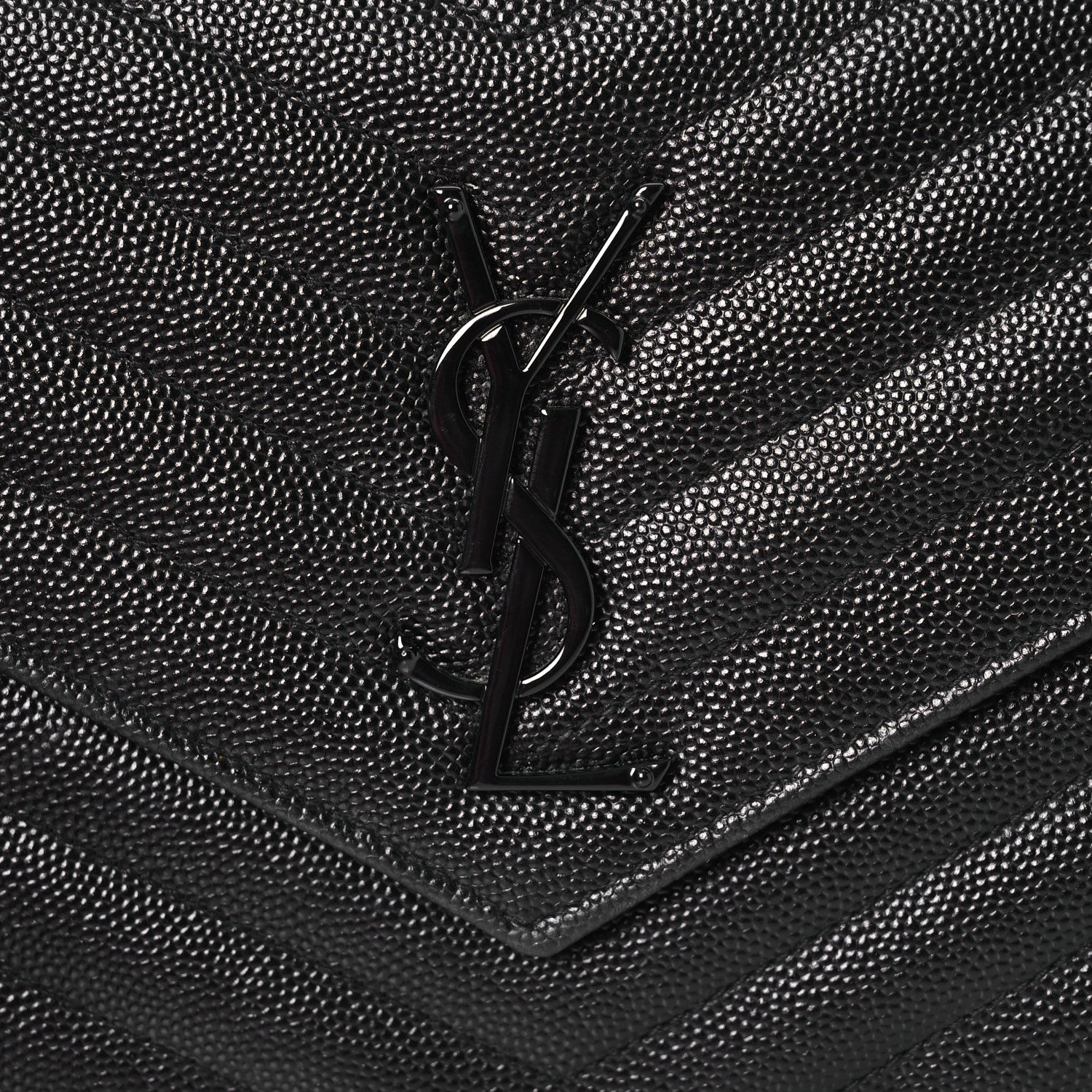Saint Laurent Grain De Poudre Matelasse Chevron Monogram Monochrome Envelope Chain Wallet Black 10 of 15