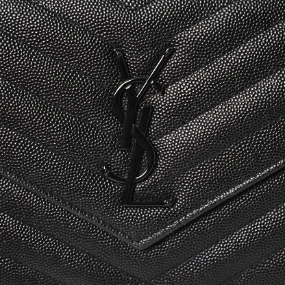 Saint Laurent Grain De Poudre Matelasse Chevron Monogram Monochrome Envelope Chain Wallet Black 10 of 15