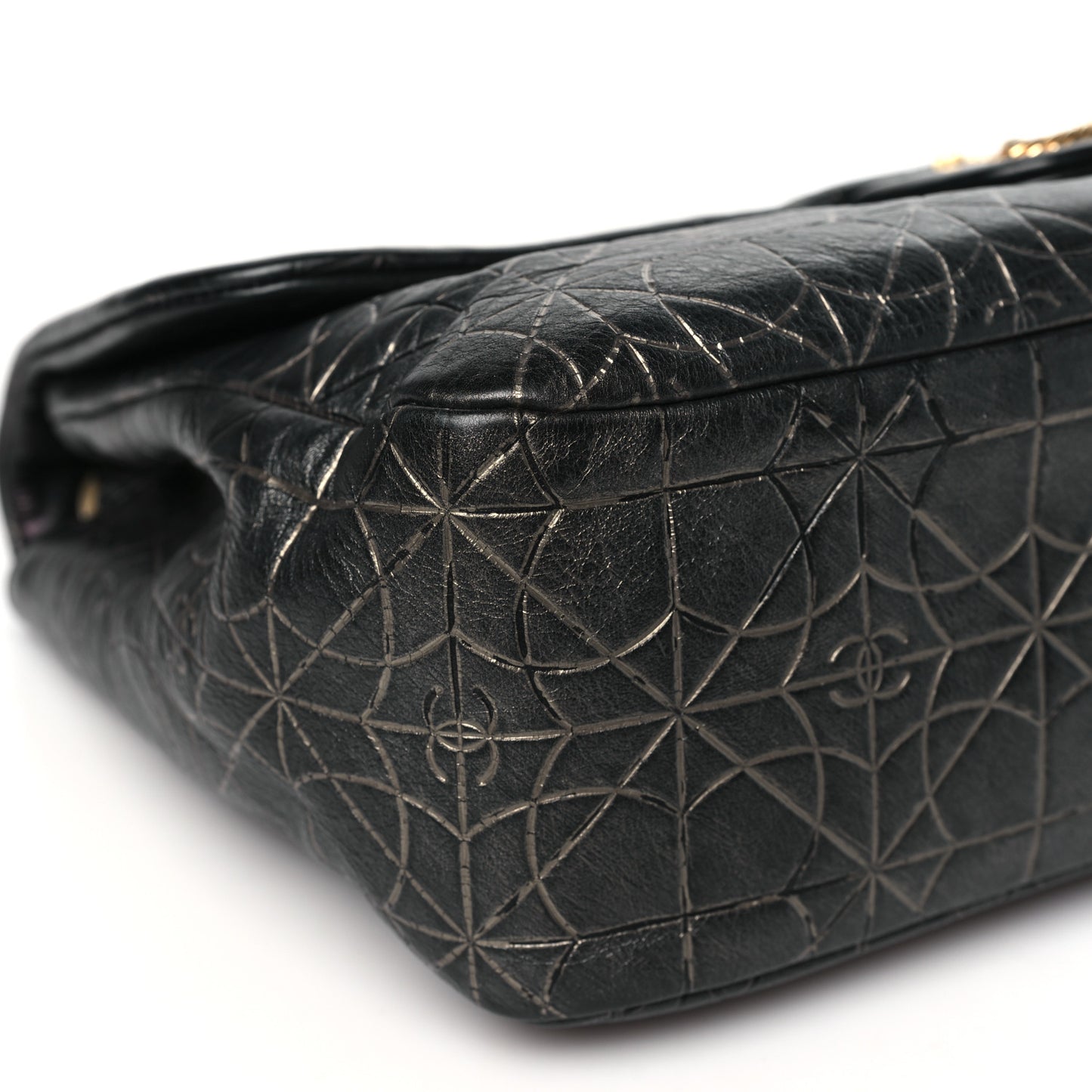 Metallized Effect Embossed Calfskin Quilted Paris Moscou Moujik Flap Black