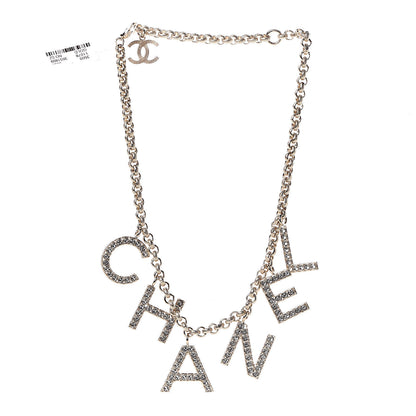 Chanel Metal Crystal Cha-Nel Logo Necklace Gold 3 of 6