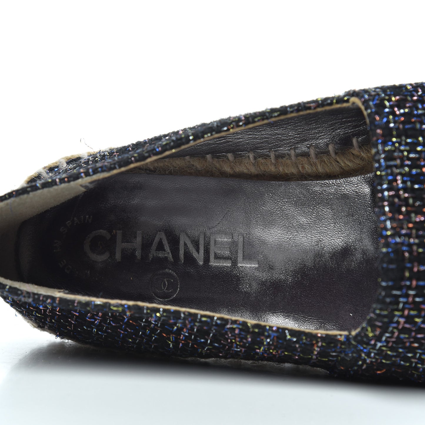 Tweed Patent Goatskin CC Espadrilles 36 Black Pink Yellow Silver