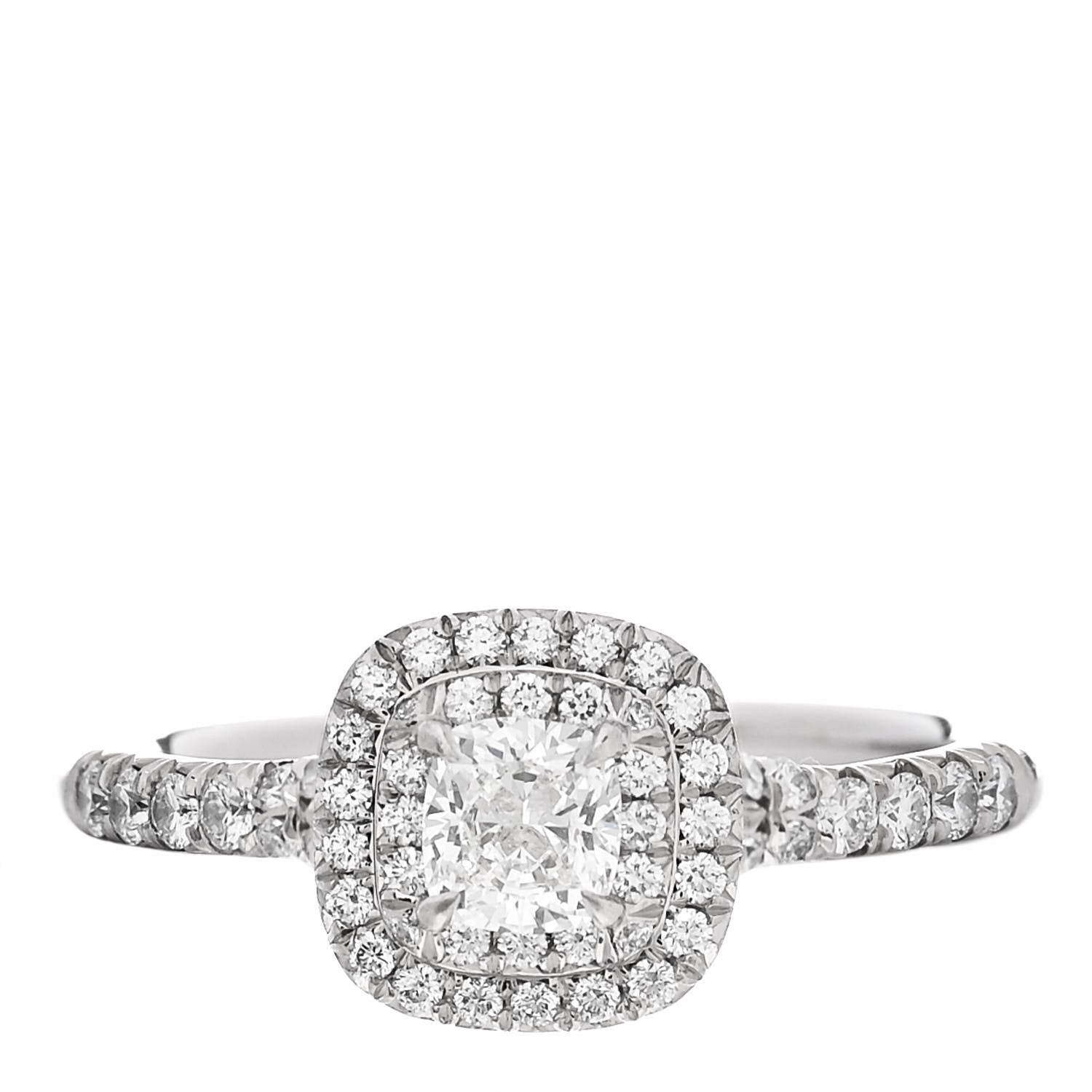 Tiffany Platinum Diamond .37ct Soleste Cushion Cut Double Halo Engagement Ring 52 6 1 of 6