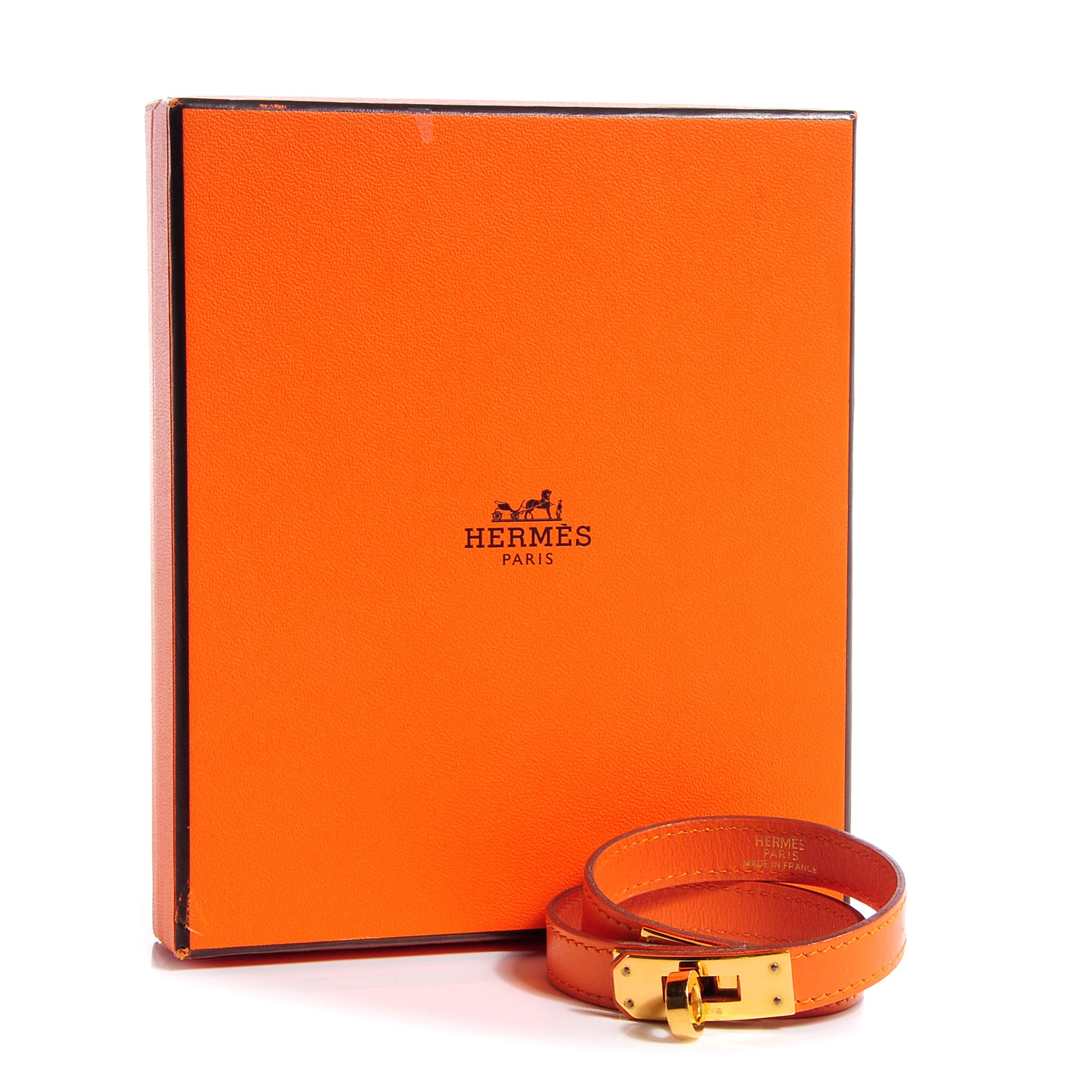 Hermes Chamonix Leather Kelly Double Tour Bracelet Orange 7 of 7
