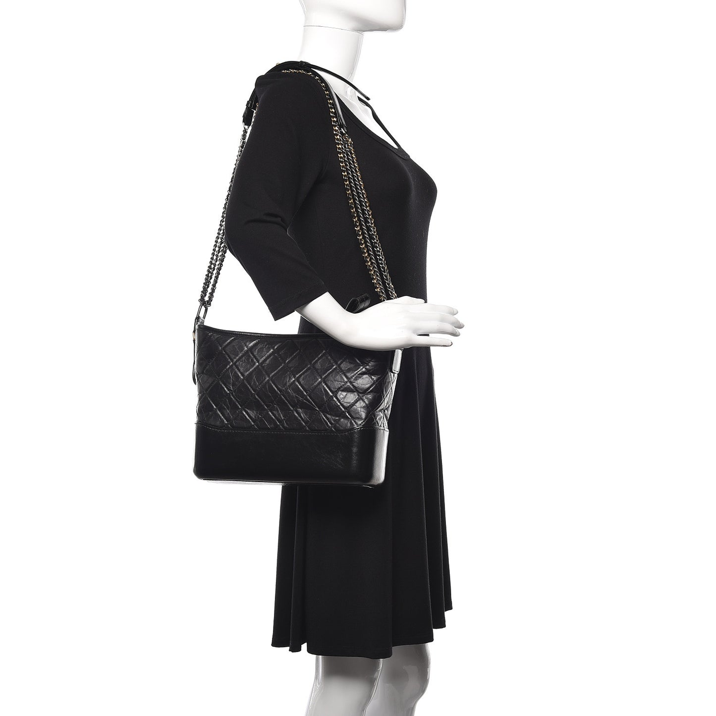 Aged Calfskin Quilted Medium Gabrielle Hobo Black