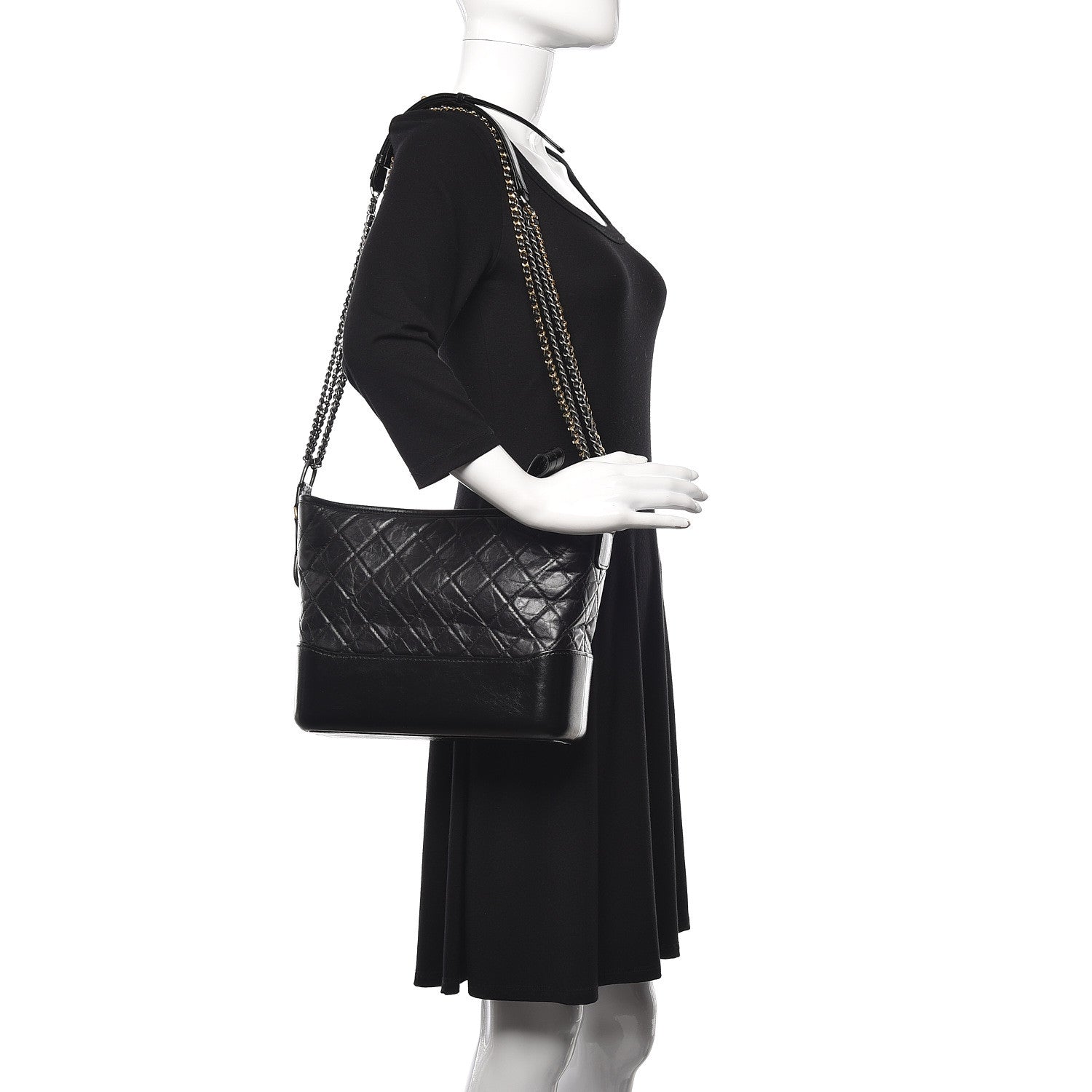 Chanel Aged Calfskin Quilted Medium Gabrielle Hobo Black 4 of 13