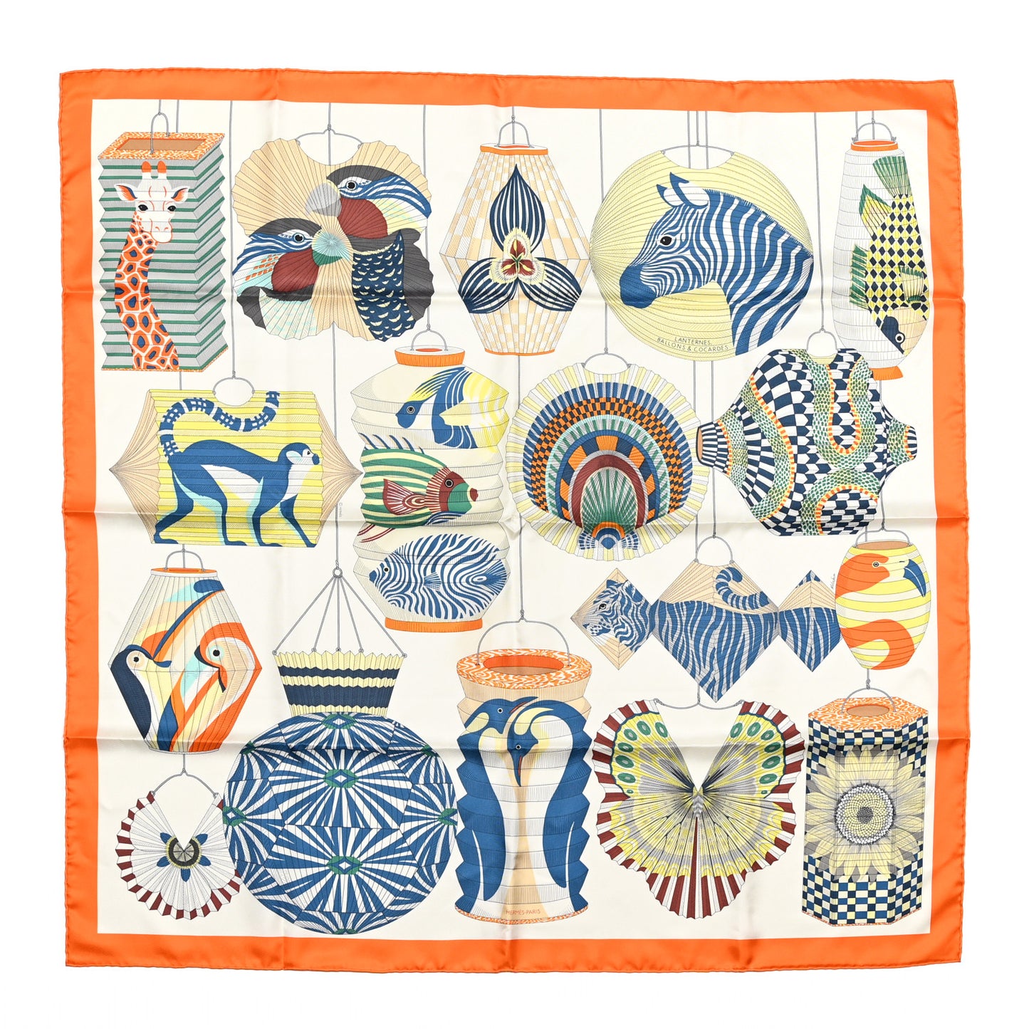 Silk Lanternes Ballons et Cocardes Scarf 90 Orange Creme Vert