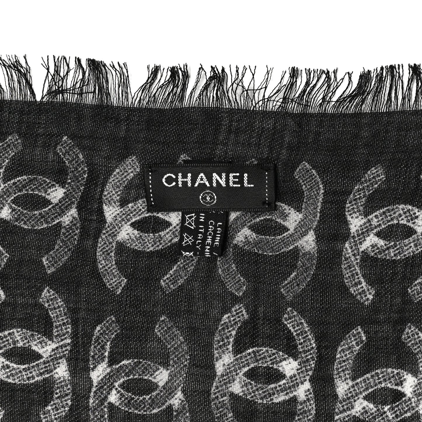 Cashmere Cotton Silk Logo Square Fringe Black White