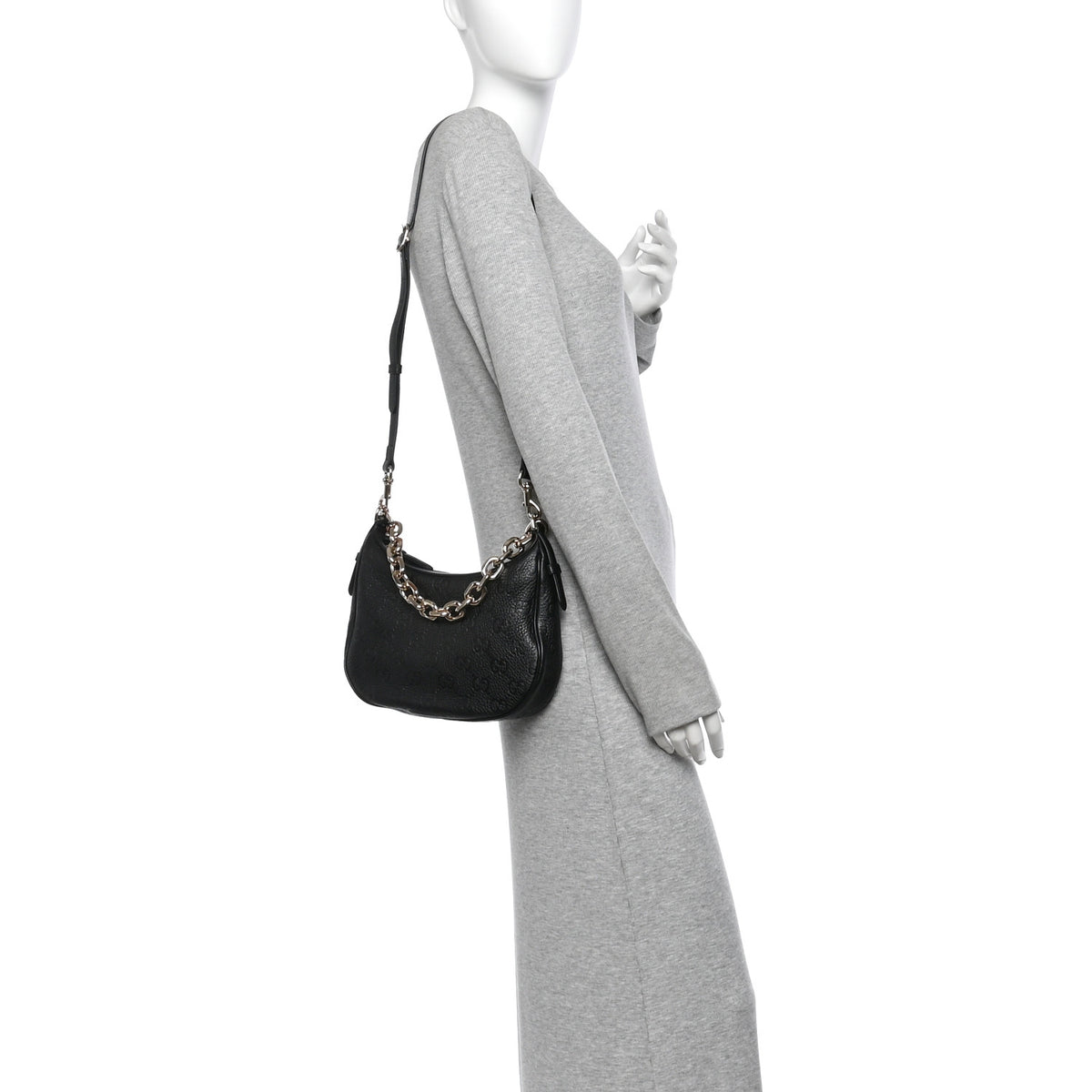 Gucci GG Grainy Calfskin Emblem Small Half Moon Shoulder Bag Black 2 of 10