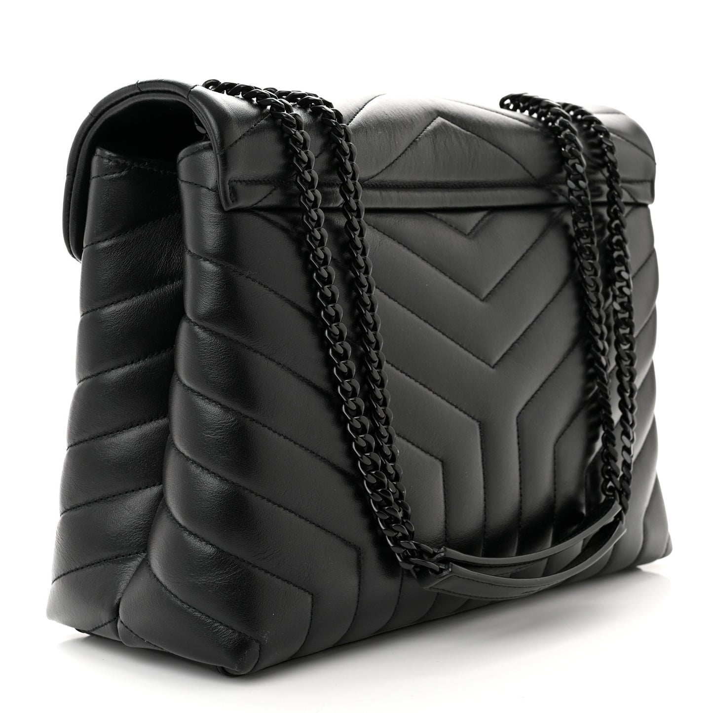 Calfskin Y Quilted Monogram Monochrome Medium Loulou Chain Satchel Black