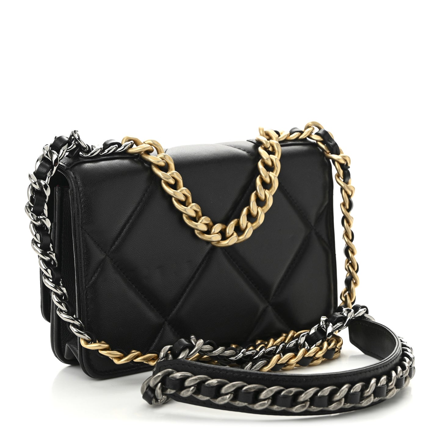 Lambskin Quilted Chanel 19 Wallet On Chain WOC Black