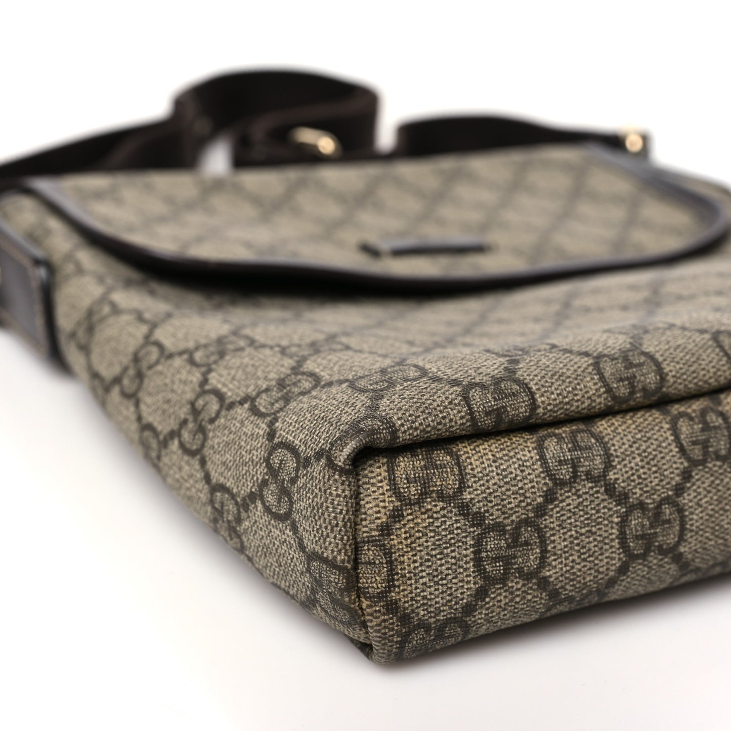 GG Supreme Monogram Selleria Calfskin Small Flap Messenger Bag Beige Ebony Cocoa Dark Chocolate
