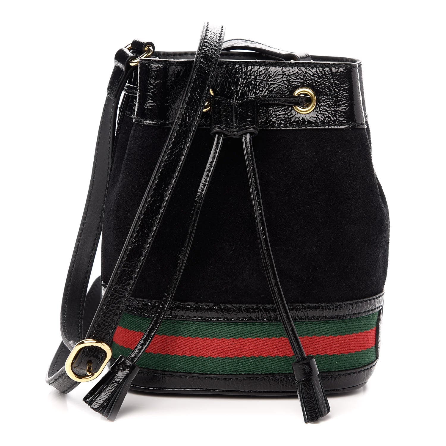 Gucci Suede Patent Web Mini Ophidia Bucket Bag Black 1 of 10