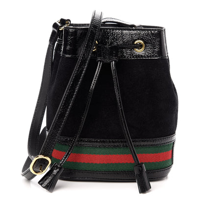 Gucci Suede Patent Web Mini Ophidia Bucket Bag Black 1 of 10