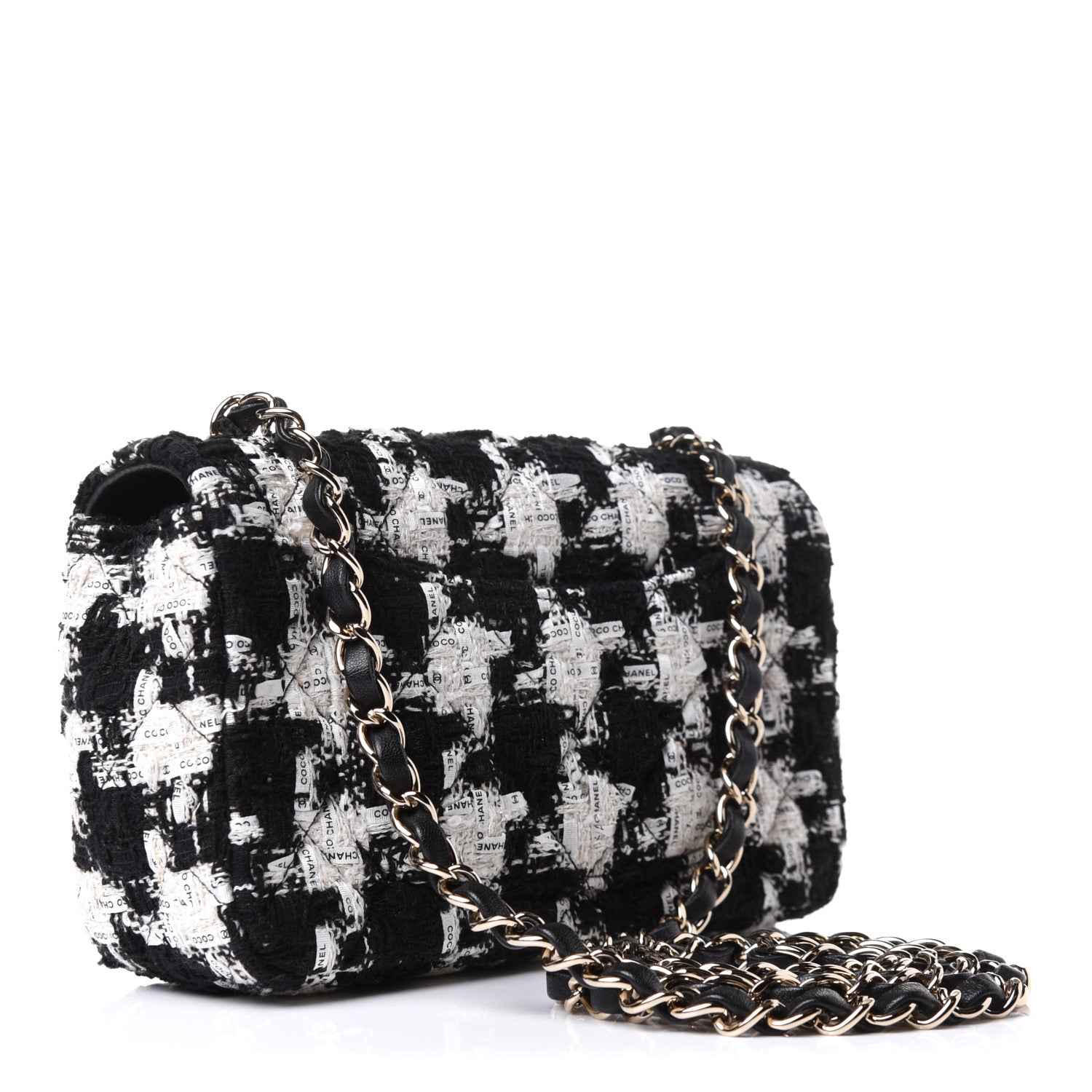Chanel Tweed Quilted Mini Rectangular Flap Black Ecru White 3 of 12