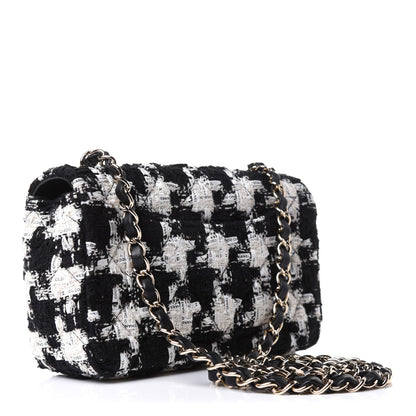 Chanel Tweed Quilted Mini Rectangular Flap Black Ecru White 3 of 12