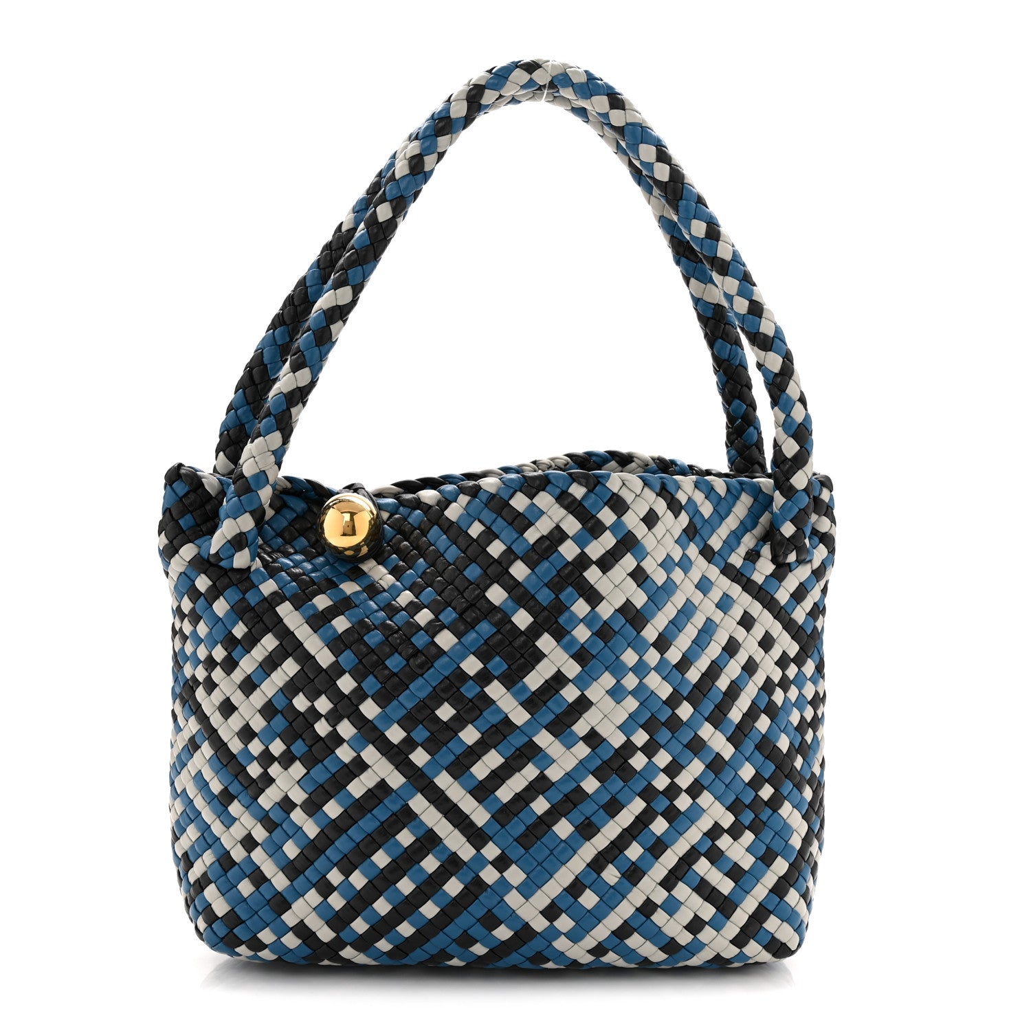 Bottega Veneta Calfskin Intreccio Tricolor Tosca Shoulder Bag Black Agate Grey Deep Pacific 1 of 9