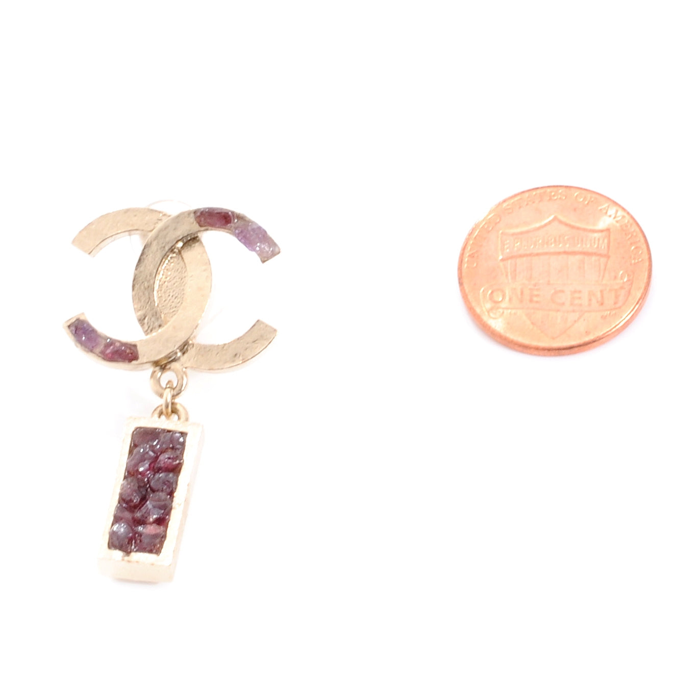 Chanel Raw Amethyst CC Clip On Earrings Light Gold 2 of 5