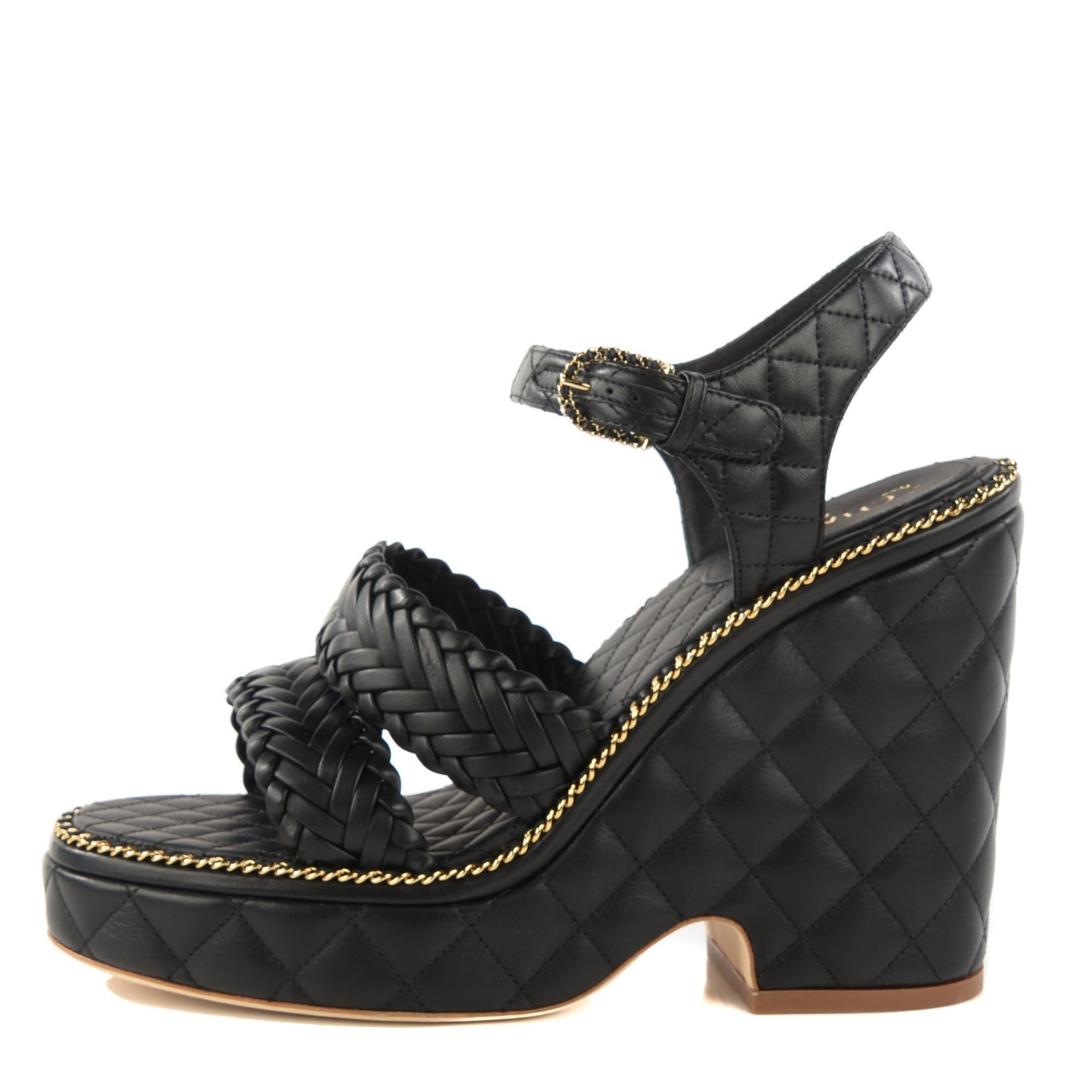 Calfskin Quilted Chain Sandals 41 Black